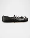 Gucci Leather Bow Detail Squared Toe Ballet Flats In Black