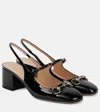 Gucci Horsebit 55 Patent Leather Slingback Pumps In Black