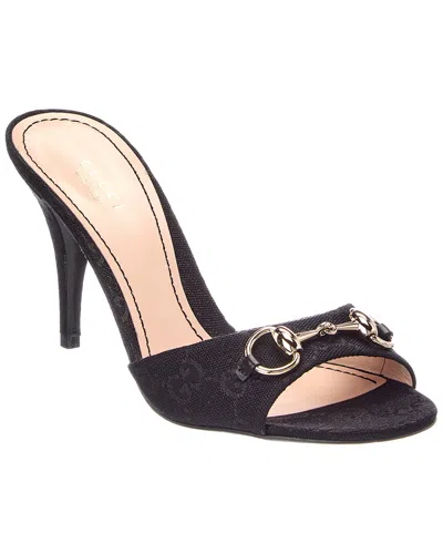 Gucci Horsebit 90 Gg Supreme Canvas & Leather Sandal In Black