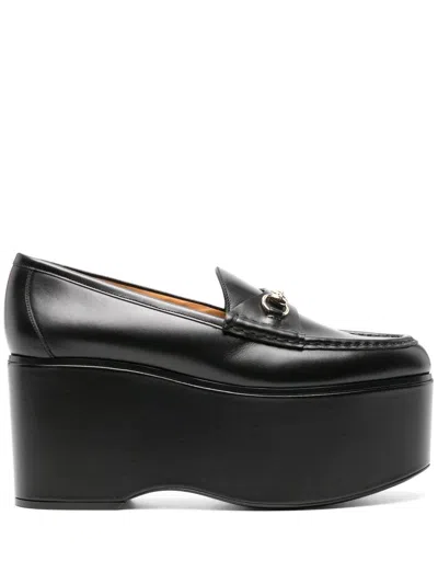 Gucci Horsebit Leather Platform Loafers In Black