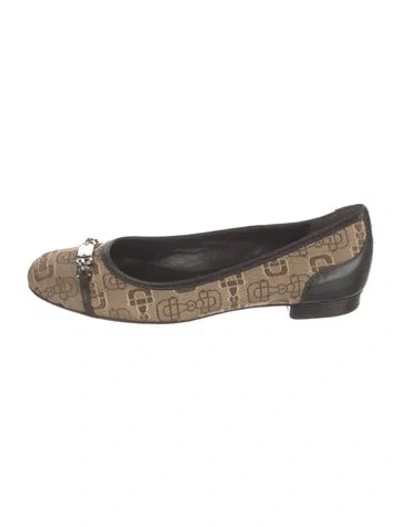 Pre-owned Gucci Horsebit Accent Canvas Ballet Flats In Brown