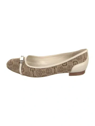 Pre-owned Gucci Horsebit Accent Canvas Ballet Flats In Brown