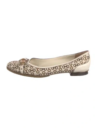 Pre-owned Gucci Horsebit Accent Canvas Ballet Flats In Neutral