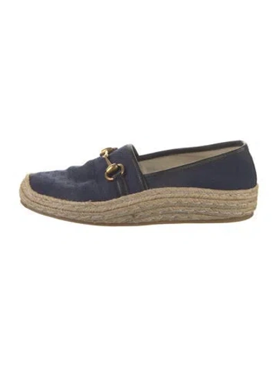 Pre-owned Gucci Horsebit Accent Canvas Espadrilles In Blue