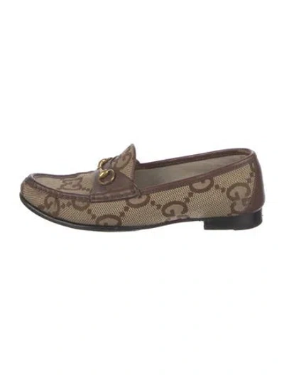 Pre-owned Gucci Horsebit Accent Canvas Loafers In Brown