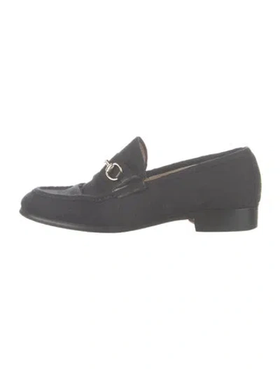 Pre-owned Gucci Horsebit Accent Canvas Loafers In Gray