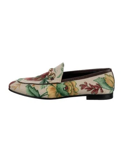 Pre-owned Gucci Horsebit Accent Canvas Loafers In Neutral