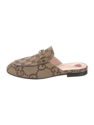 Pre-owned Gucci Horsebit Accent Canvas Mules In Brown