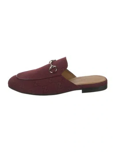 Pre-owned Gucci Horsebit Accent Canvas Mules In Burgundy