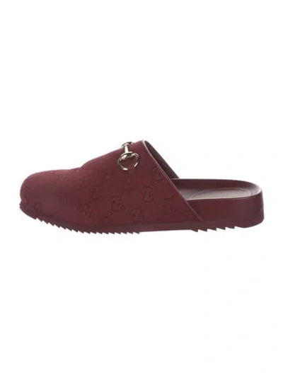 Pre-owned Gucci Horsebit Accent Canvas Mules In Burgundy