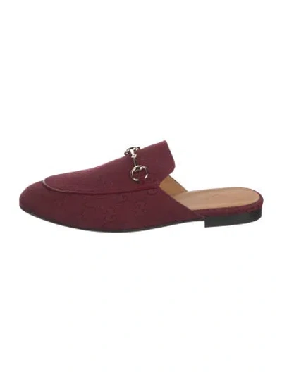 Pre-owned Gucci Horsebit Accent Canvas Mules In Burgundy
