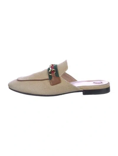 Pre-owned Gucci Horsebit Accent Canvas Mules In Neutrals