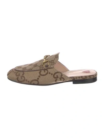 Pre-owned Gucci Horsebit Accent Canvas Mules W/ Tags In Neutral