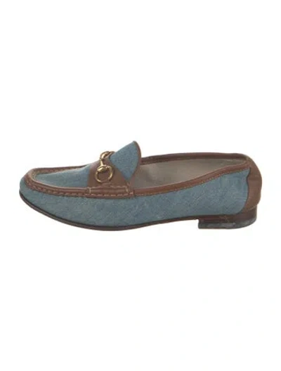 Pre-owned Gucci Horsebit Accent Denim Loafers In Blue