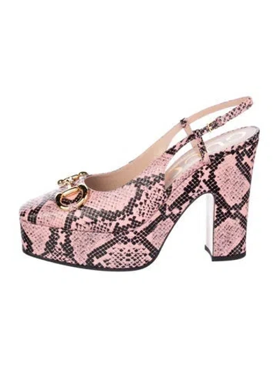 Pre-owned Gucci Horsebit Accent Embossed Leather Slingback Pumps In Pink