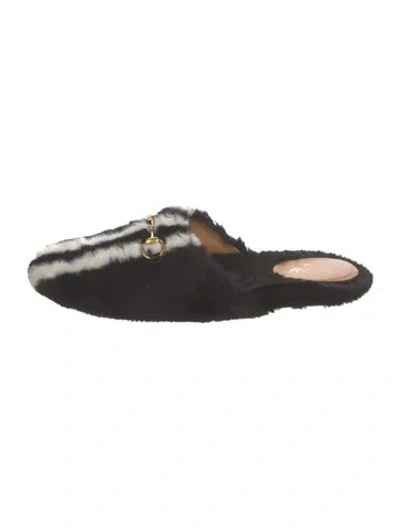 Pre-owned Gucci Horsebit Accent Faux Fur Slides In Black
