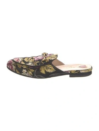 Pre-owned Gucci Horsebit Accent Floral Print Mules In Black