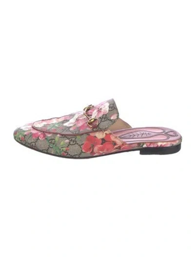 Pre-owned Gucci Horsebit Accent Floral Print Mules In Multi