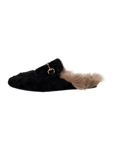 Pre-owned Gucci Horsebit Accent Fur Mules In Black