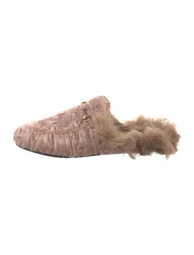 Pre-owned Gucci Horsebit Accent Fur Mules In Neutral
