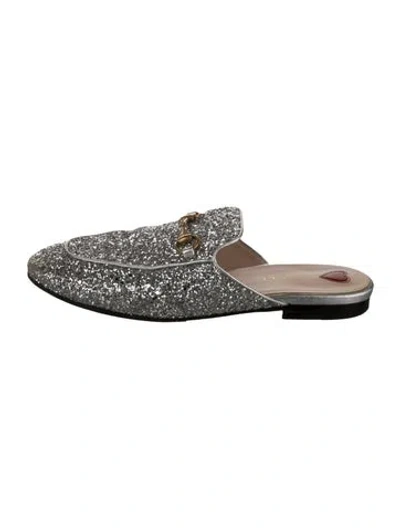 Pre-owned Gucci Horsebit Accent Glitter Mules
