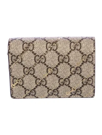 Pre-owned Gucci Horsebit Accent Graphic Print Continental Wallet In Brown