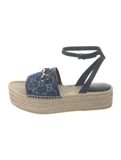 Pre-owned Gucci Horsebit Accent Graphic Print Espadrilles In Black/neutrals