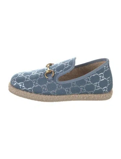 Pre-owned Gucci Horsebit Accent Graphic Print Loafers In Blue