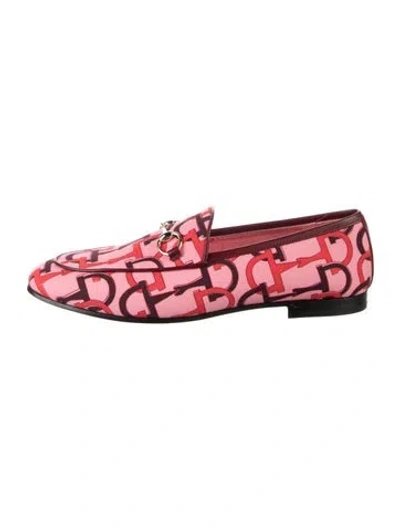 Pre-owned Gucci Horsebit Accent Graphic Print Loafers In Pink