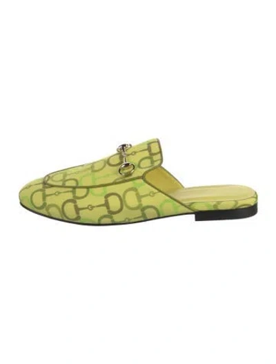 Pre-owned Gucci Horsebit Accent Graphic Print Mules In Green/yellow