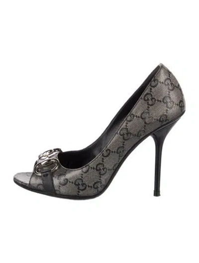 Pre-owned Gucci Horsebit Accent Graphic Print Pumps In Black