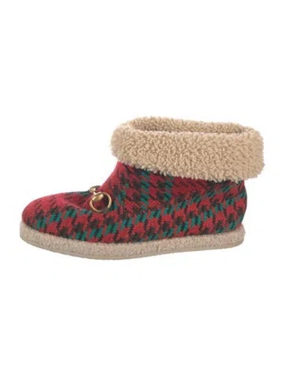 Pre-owned Gucci Horsebit Accent Houndstooth Print Boots In Red