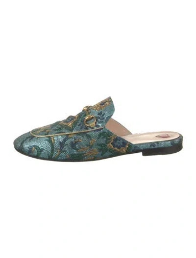 Pre-owned Gucci Horsebit Accent Jacquard Mules In Blue