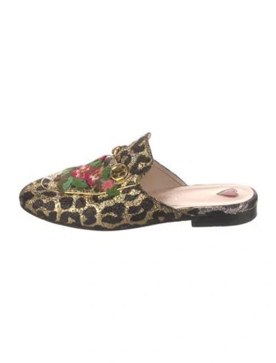 Pre-owned Gucci Horsebit Accent Jacquard Mules In Yellow