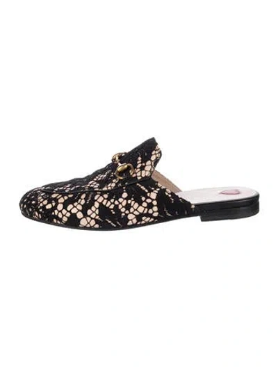 Pre-owned Gucci Horsebit Accent Lace Mules In Black