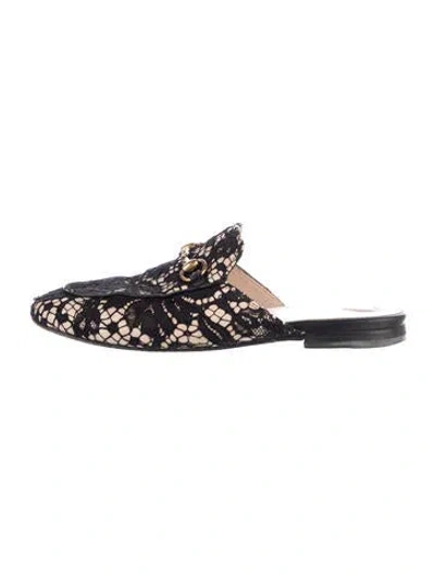 Pre-owned Gucci Horsebit Accent Lace Mules In Black
