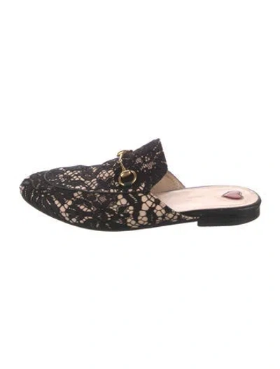 Pre-owned Gucci Horsebit Accent Lace Mules In Black