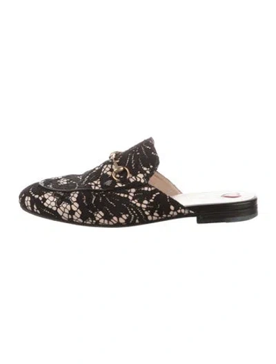 Pre-owned Gucci Horsebit Accent Lace Mules In Black