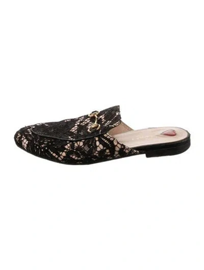 Pre-owned Gucci Horsebit Accent Lace Mules In Black