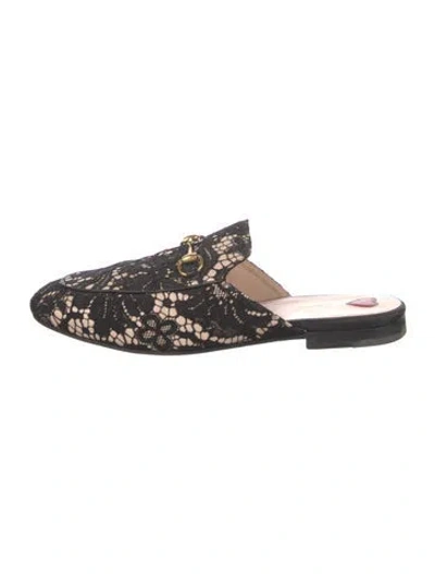 Pre-owned Gucci Horsebit Accent Lace Mules In Black