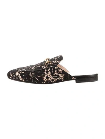Pre-owned Gucci Horsebit Accent Lace Mules In Black/neutrals