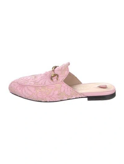Pre-owned Gucci Horsebit Accent Lace Mules In Multi