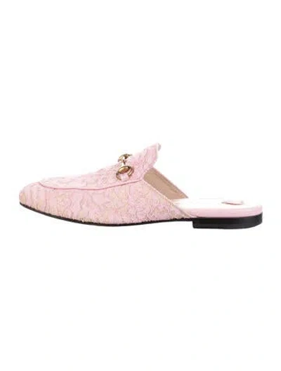 Pre-owned Gucci Horsebit Accent Lace Mules In Pink
