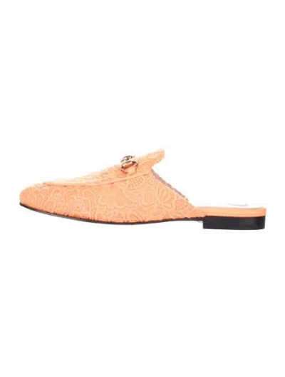 Pre-owned Gucci Horsebit Accent Lace Pattern Mules In Orange