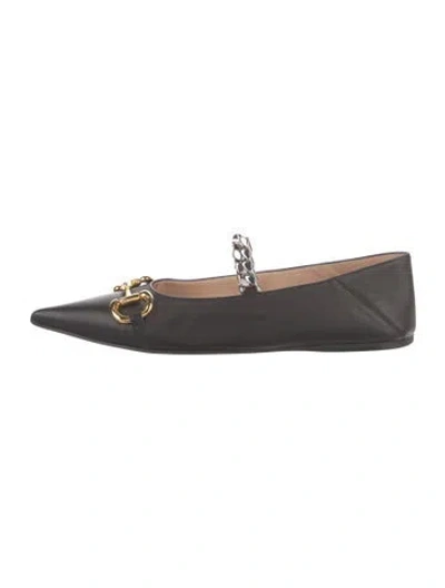 Pre-owned Gucci Horsebit Accent Leather Ballet Flats In Black