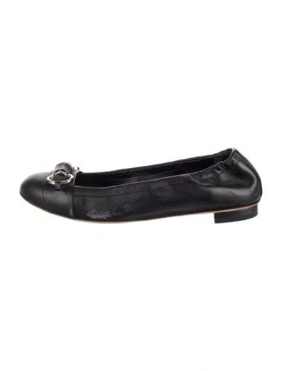 Pre-owned Gucci Horsebit Accent Leather Ballet Flats In Black