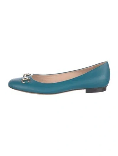 Pre-owned Gucci Horsebit Accent Leather Ballet Flats In Blue