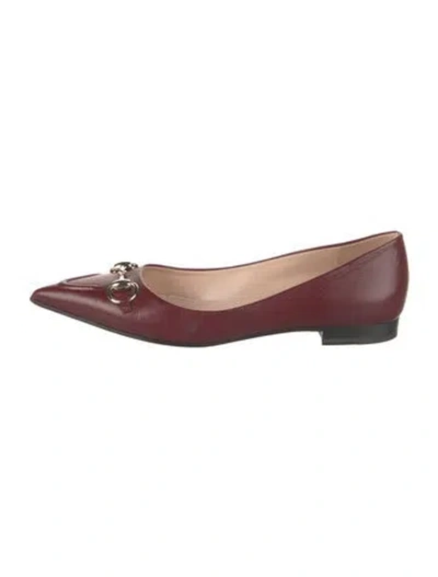 Pre-owned Gucci Horsebit Accent Leather Ballet Flats In Burgundy