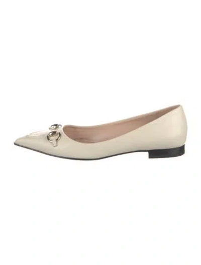Pre-owned Gucci Horsebit Accent Leather Ballet Flats In Neutral