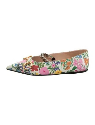 Pre-owned Gucci Horsebit Accent Leather Ballet Flats W/ Tags In Neutrals